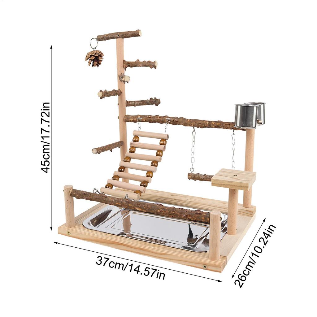 Bird Playground Wooden Play Gym Parakeet Swing With Stainless Steel Cup And Tray For Cockatiel Conure Finch Lovebird Exercise