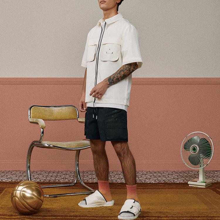 Jordan Ensfarget 3D Lomme Glidelås Kort Ermet Skjorte Herre Topper Hvit DX9650-113