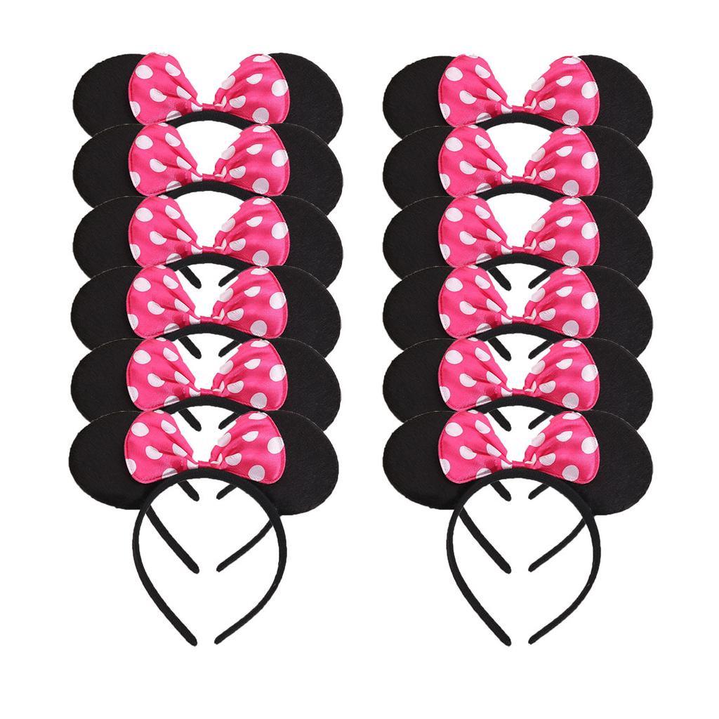 12 Stück Mausohren Stirnband Mädchen Festival Stirnbänder Schwarze Pailletten Schleife Haarband Kinder Geburtstagsfeier Haarschmuck Geschenk