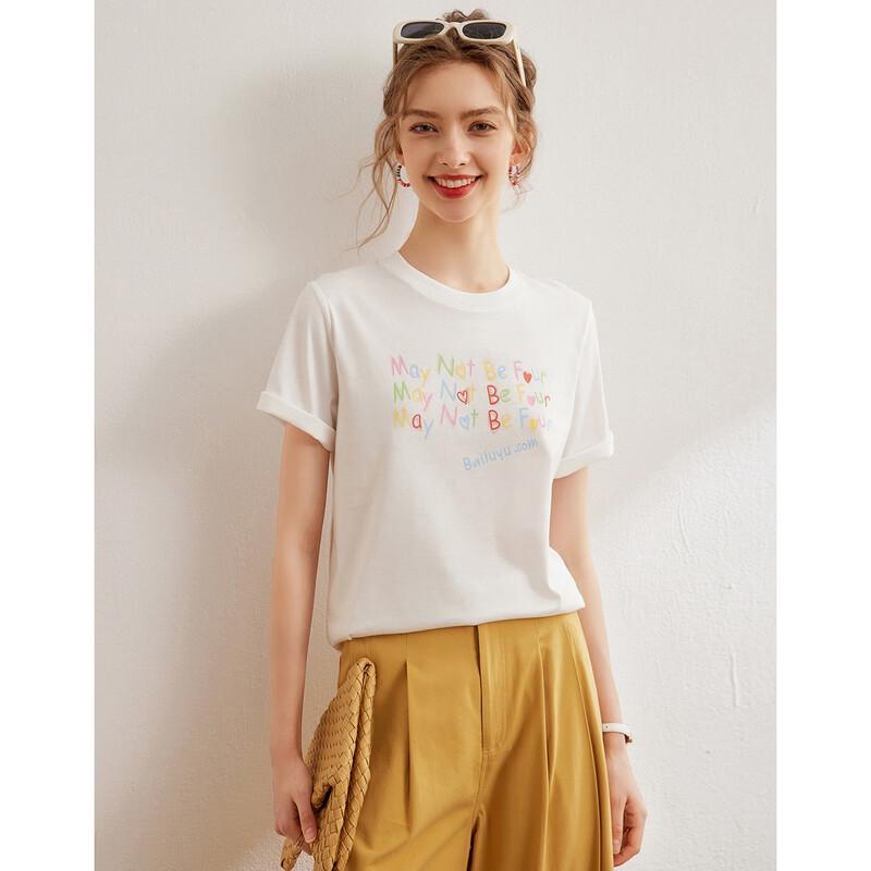 Women's Pure Cotton Letter Print Short-Sleeve T-Shirt