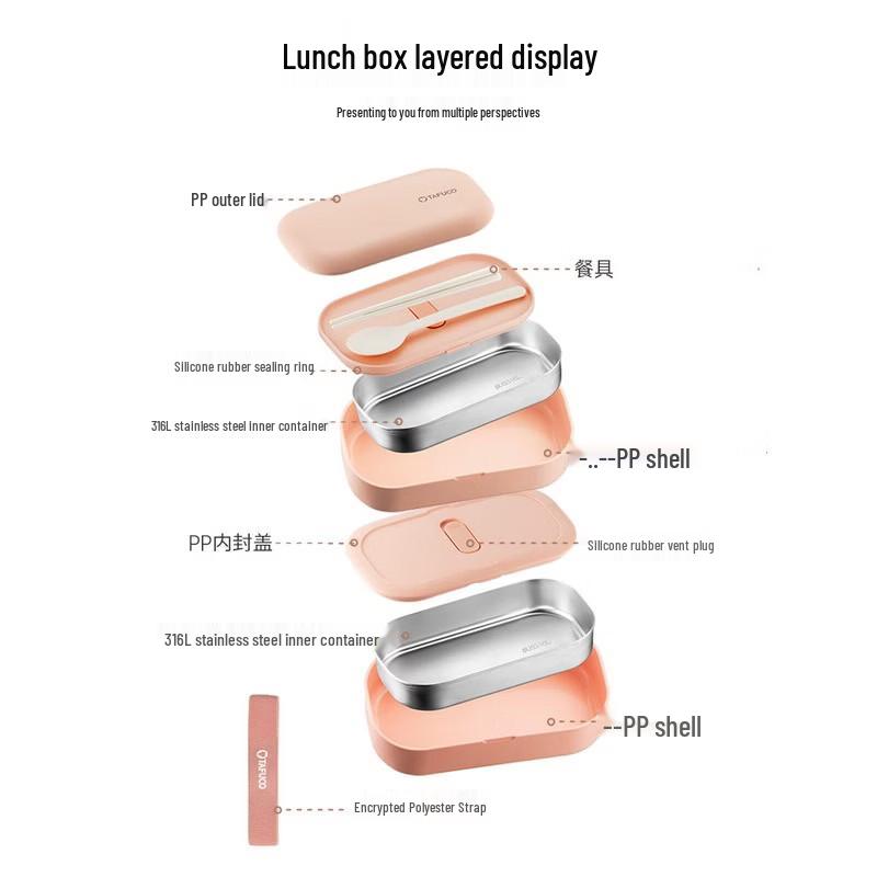 TAFUCO 316 Stainless Steel 2-Layer 1.2L Lunch Box