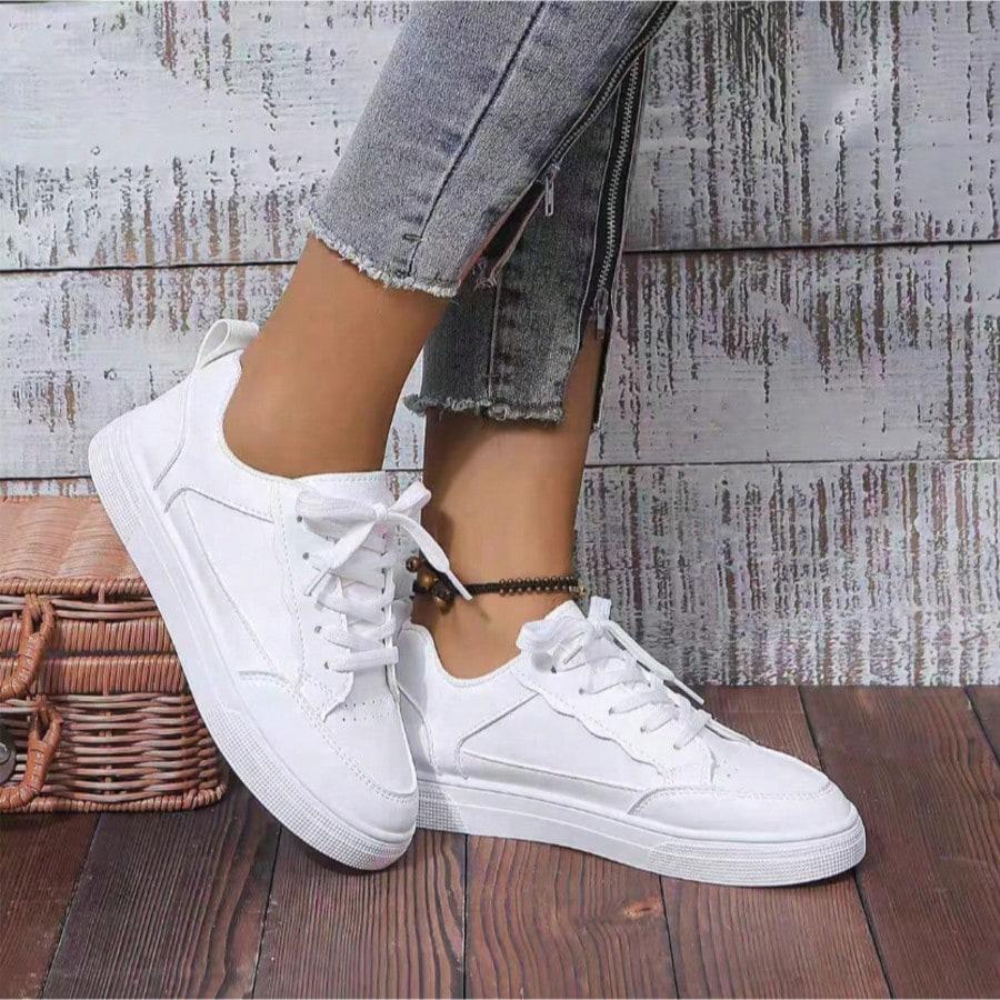 Women's/Men's All White Casual Sneakers, Breathable Lace-Up Platform Shoes, Fashion Daily Walking Sneakers for All Seasons