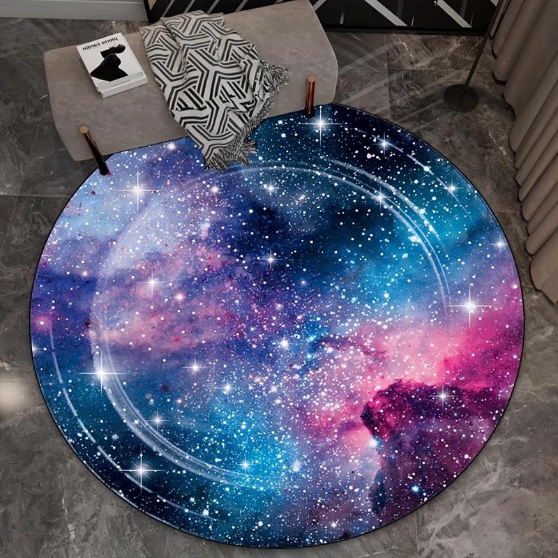 Galaxy Starry Sky Round Rug Space Universe Cosmic Design Astronomical Theme Living Room Bedroom Floor Mat Decorative Carpet