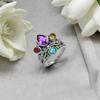 Multi-Gemstone Crown Ring: 925 Sterling Silver
