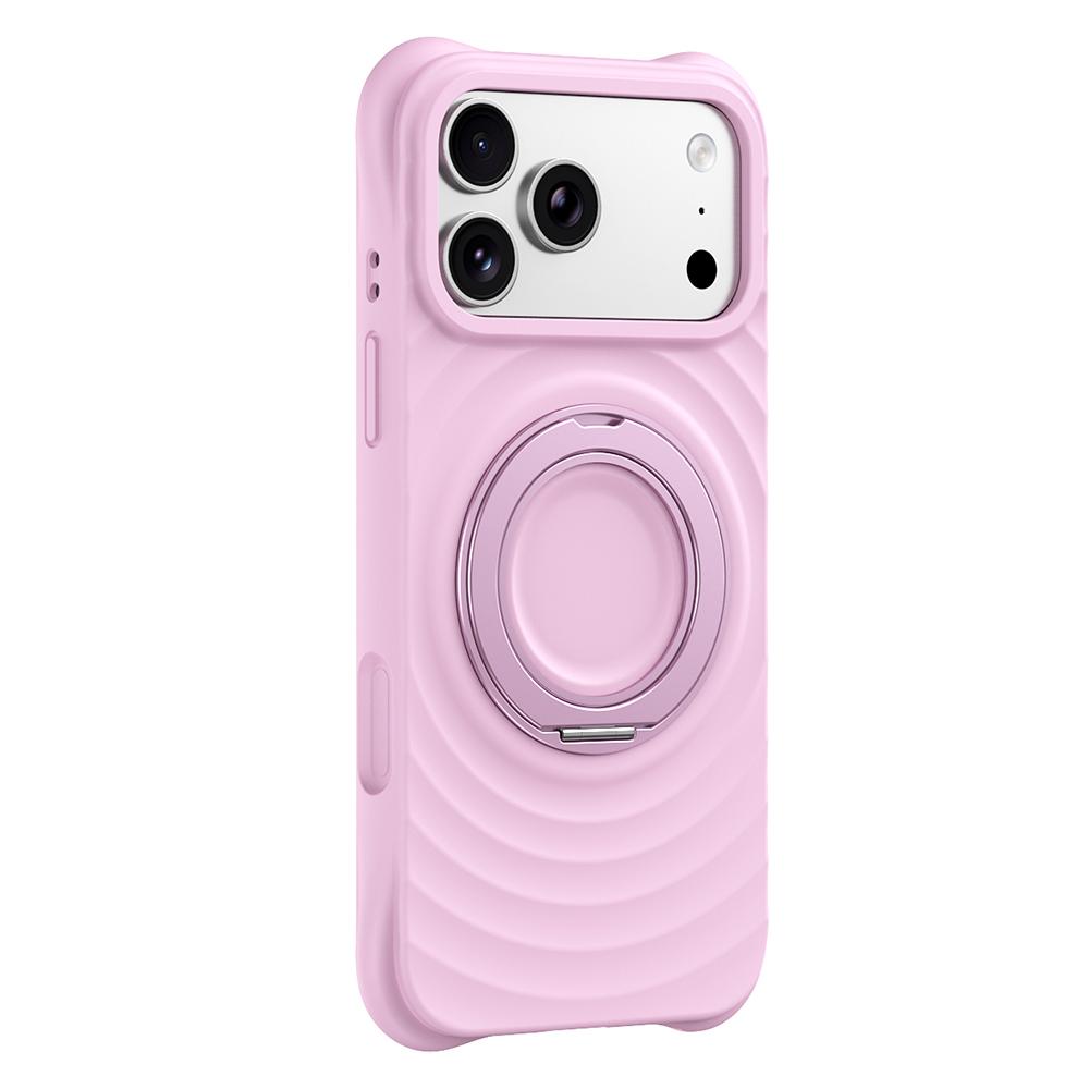 For iPhone 17 Pro Max Magnetic Case Rotating Kickstand Ripple Texture Liquid Silicone Shockproof Phone Cover