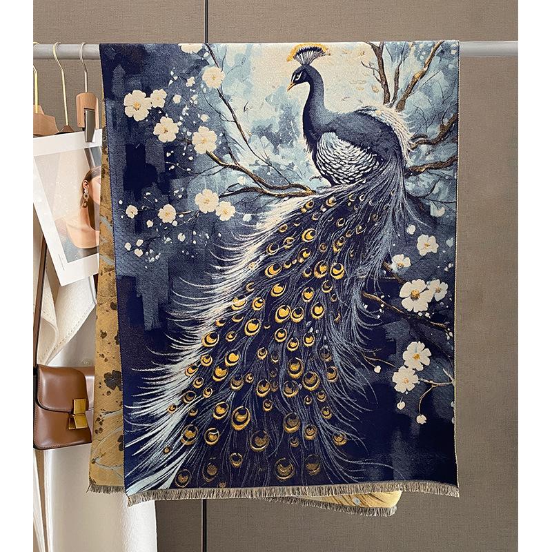 

Новый печатный двусторонний утолщенный шарф из искусственного кашемира для женщин, ветрозащитная и морозостойкая шаль двойного назначения, мода 60*180cm