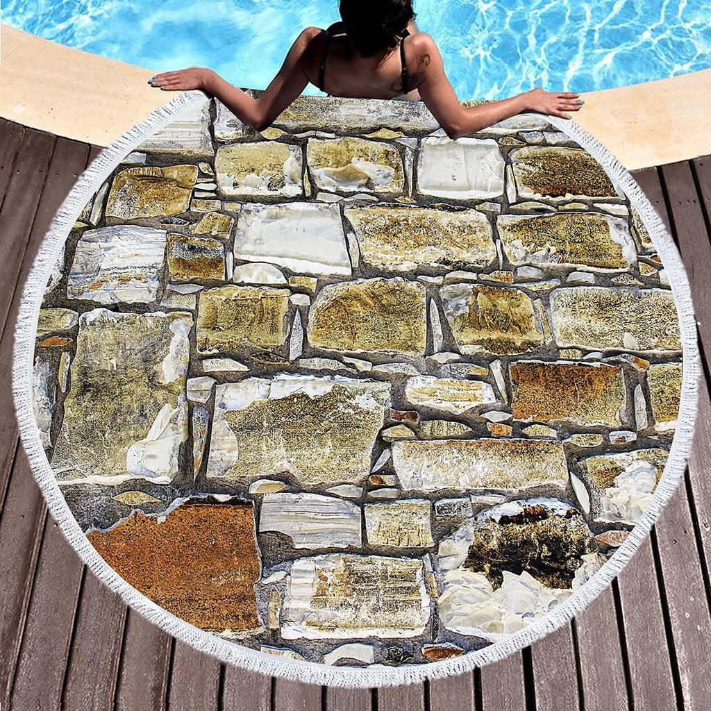 Various Stone Print Round Beach Towel,Microfiber Sand-proof Beach Blankets,Absorbent Quick-dry Pool Towels,Portable Picnic Mats