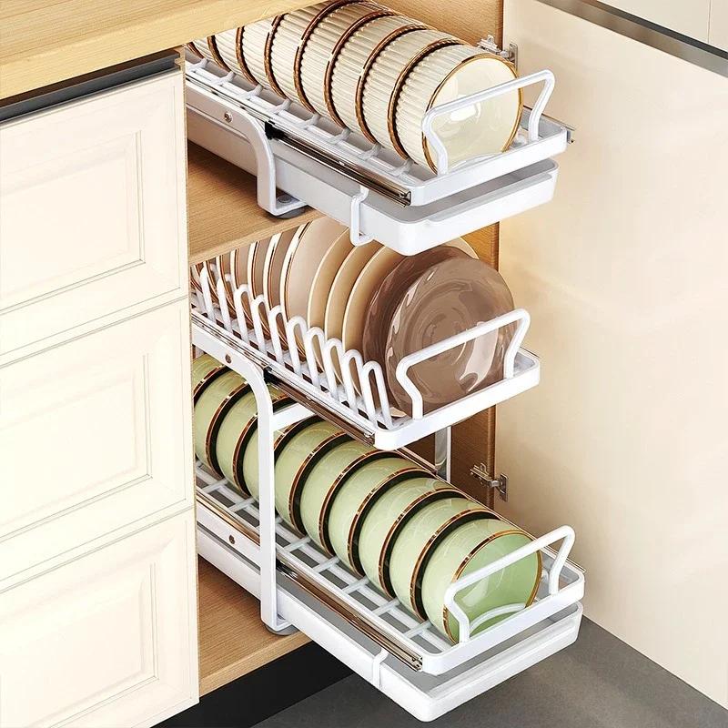 Dish Storage Rack Kitchen Shelves Utensils Organizer Kitchen Accessories Shelf Cutlery Organizer Useful Cabinet Organization