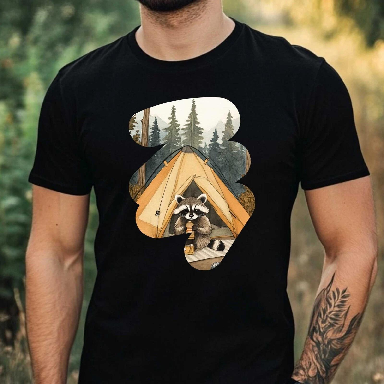 T-Shirt Herren Camping Waschbär Motiv Baumwolle Größe XS bis 5XL M