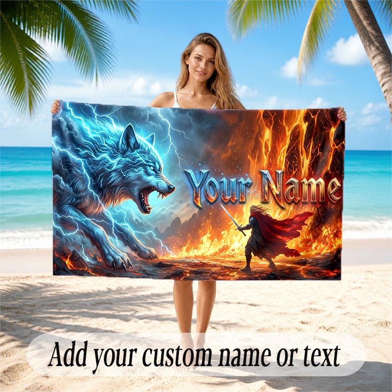 Animals Theme Soft Beach Towel Personalized Custom Name Text Towel Portable for Beach Pool Travel