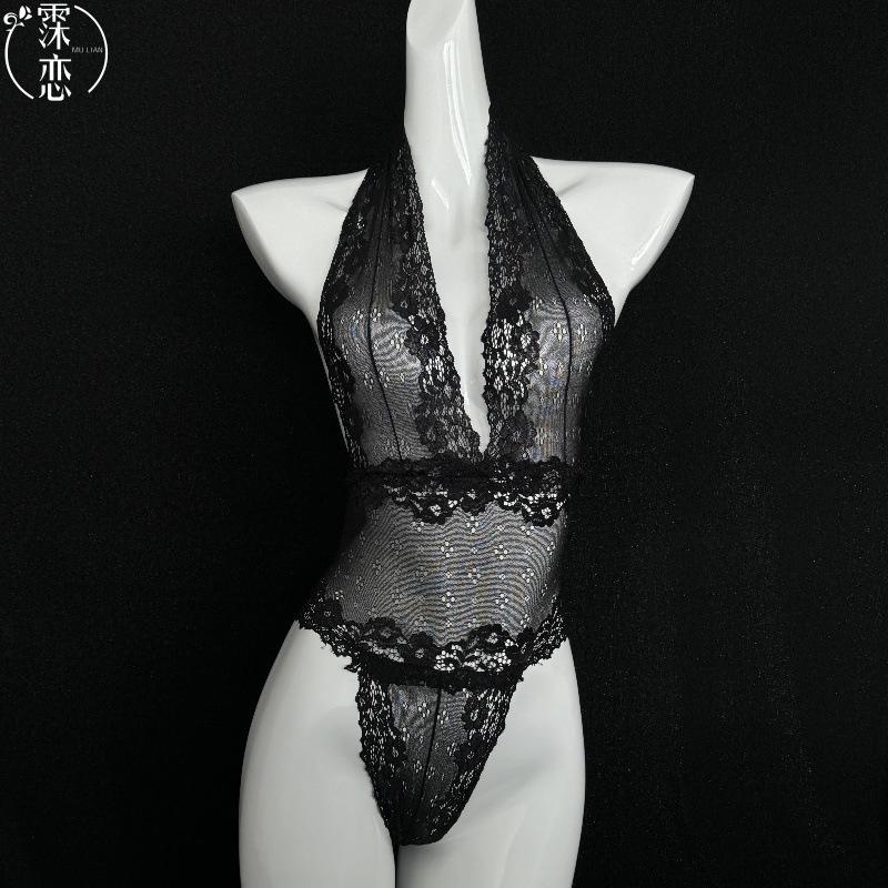 Transparent Lace Temptation Onesie Sexy Underwear Neck Mesh Charm Perspective Suit Hot Bed Set