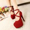 2024 European & American Style Suede High Heel Platform Buckle Wedding Shoes, Plus Size 43 for Women