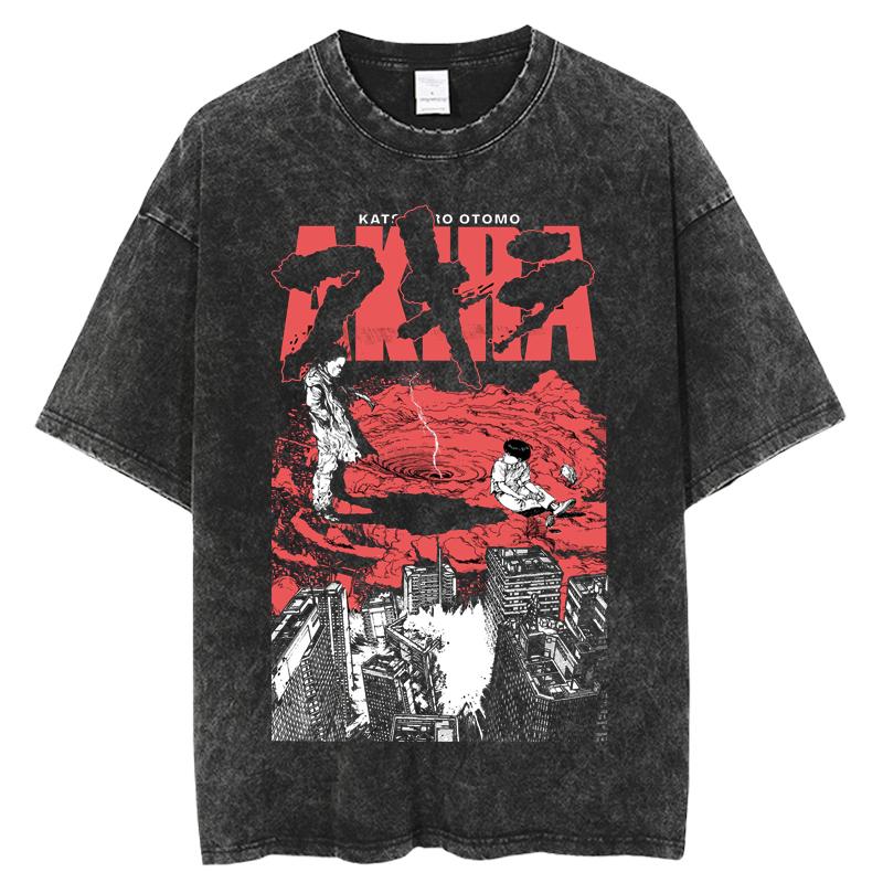T-shirt Lavage Vintage Do Old Japanese Anime Akira Street Y2k Manches Courtes Harajuku Polyester Haut Neutre Mode T-shirt à Col Rond
