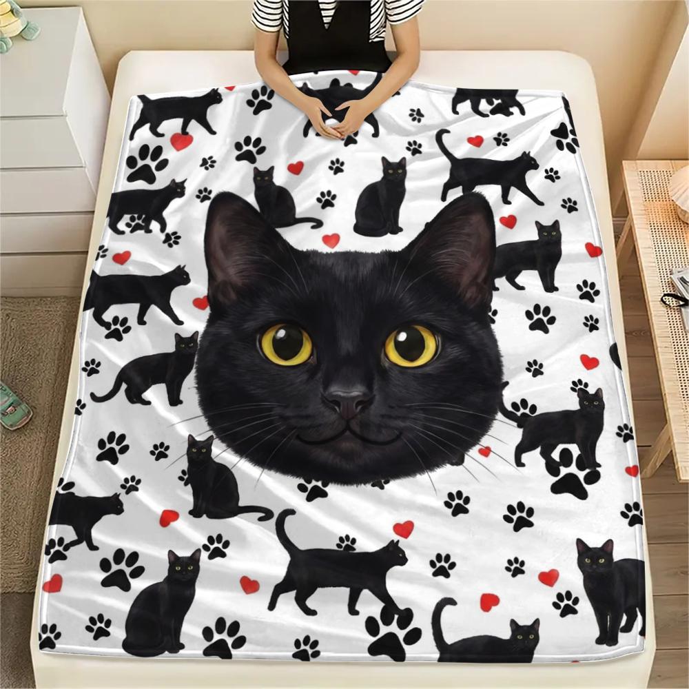 1PC Cute Cats Rabbits Print Flannel Blanket, High Quality All Seasons, Home Decor, Warmth and Comfort, Perfect for Christmas Gifts