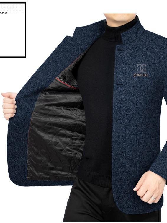 Men's Spring 2024 Wool Stand Collar Jacket - Fashionable Casual Business Coat