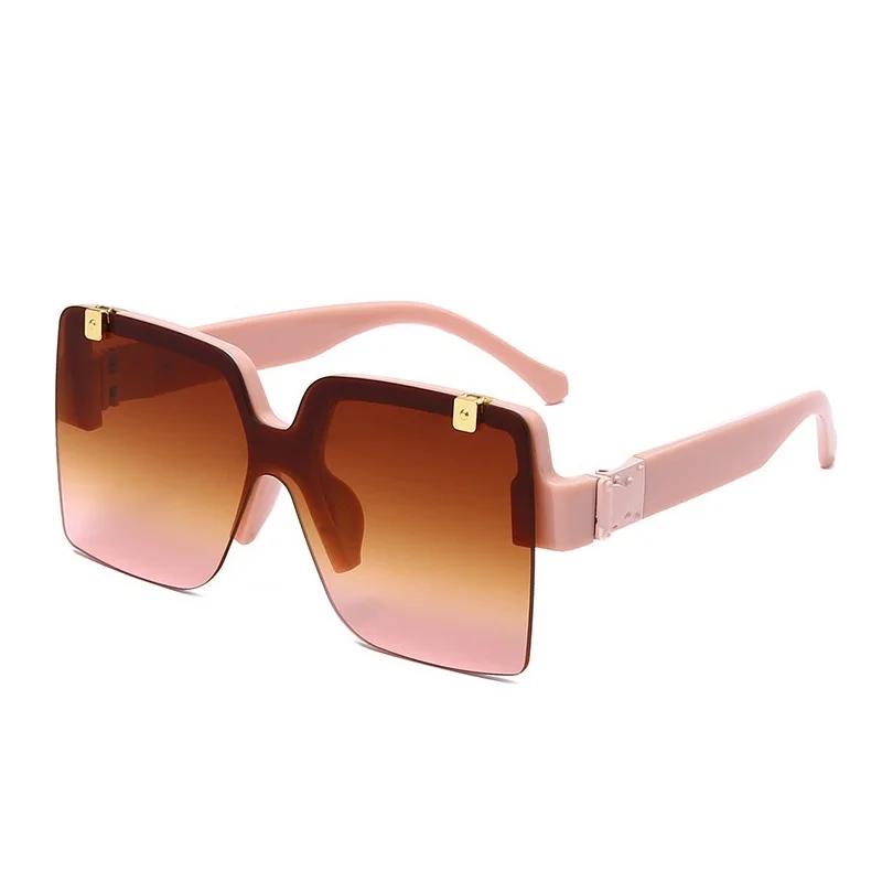 Unique Half Frame Flap Square Sunglasses For Women New Luxury Gradient Sun Glasses Men Oversized Hip Hop Uv400 Eyewear