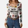 Women's Casual Fashion Christmas Print Button Long Sleeve Top