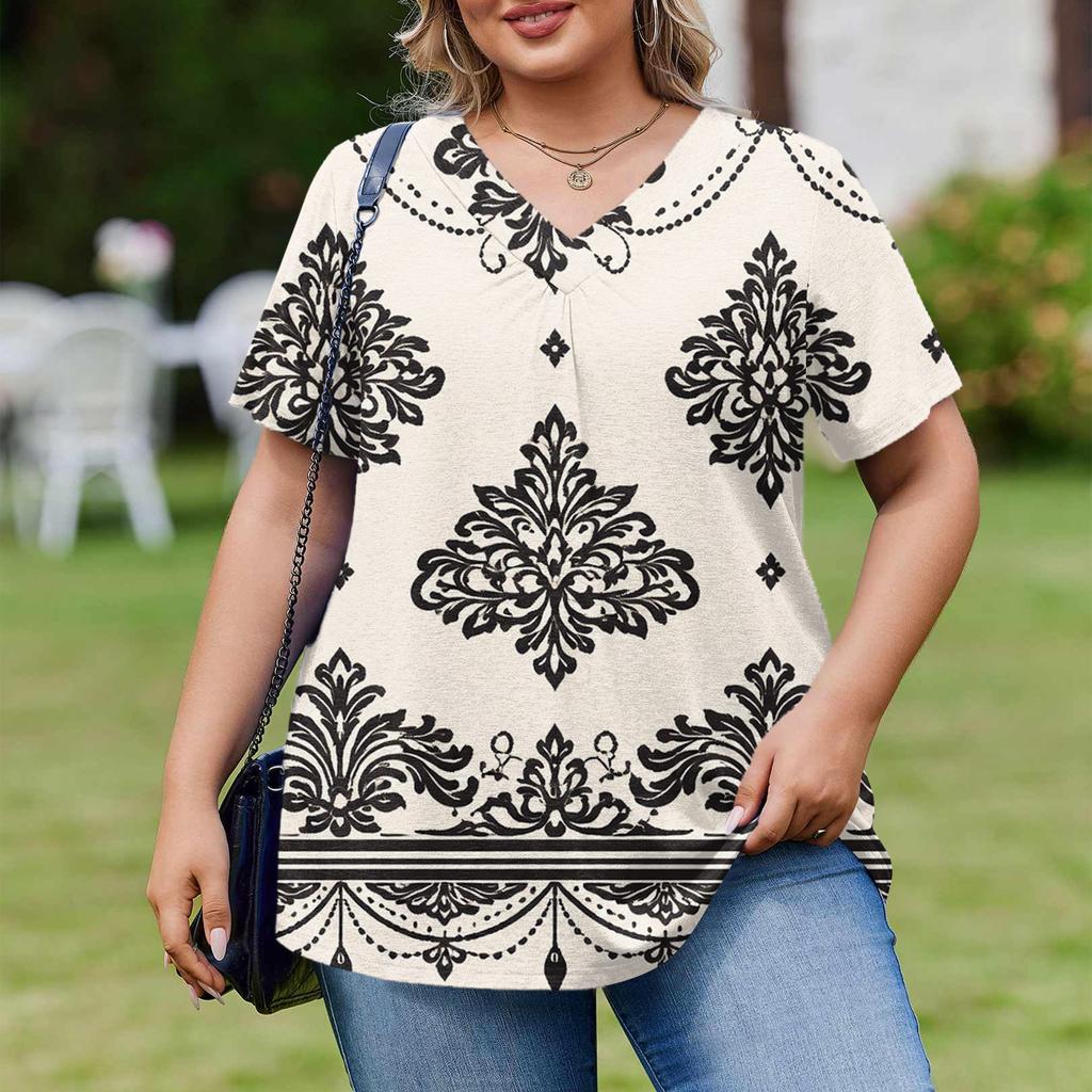 Modische Damen Übergröße Lässige Lockere Kurzarm Elegante V-Ausschnitt Bluse Für die Arbeit