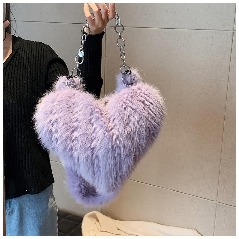 Women's Shoulder Bag, Plush Heart Chain Shoulder Bag, Crossbody Bag, Handbag, Niche Sexy Girl Outfit, Date, Commuting, Shopping, Versatile.