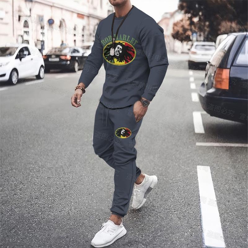 Reggae Sweatshirt Set Long Sleeve T-Shirt Casual Pants Sportswear Hip Hop Punk Street Men Oversized 2 Piece Set
