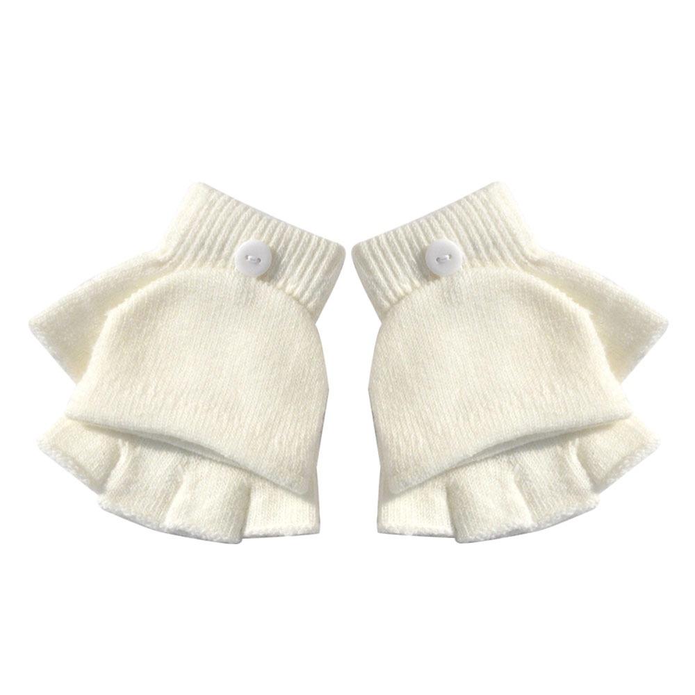 

5-11 Years Thicken Winter Warm Mittens Flip-Open Fingerless Gloves for Boys Girls белый