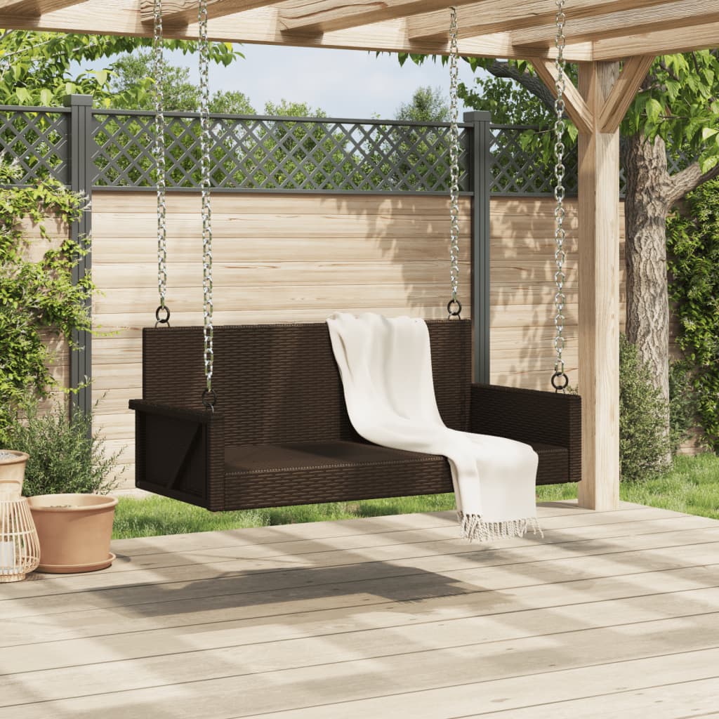 Hanging Swing Bench Brown 119x56x48 cm Poly Rattan