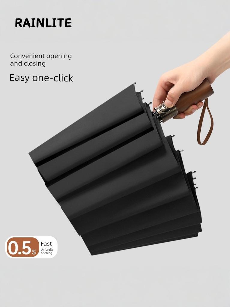 Rainlite Automatic Umbrella Men's Folding Umbrella High end plus Size 16 Skeleton Solid Wood Handle Business Advertising Umbrella