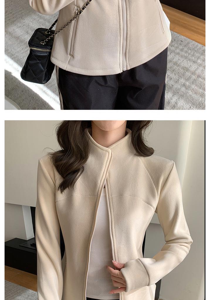 Women S Stand Collar Fleece Jacket Long Sleeve Slim Fit Warm Winter Coat