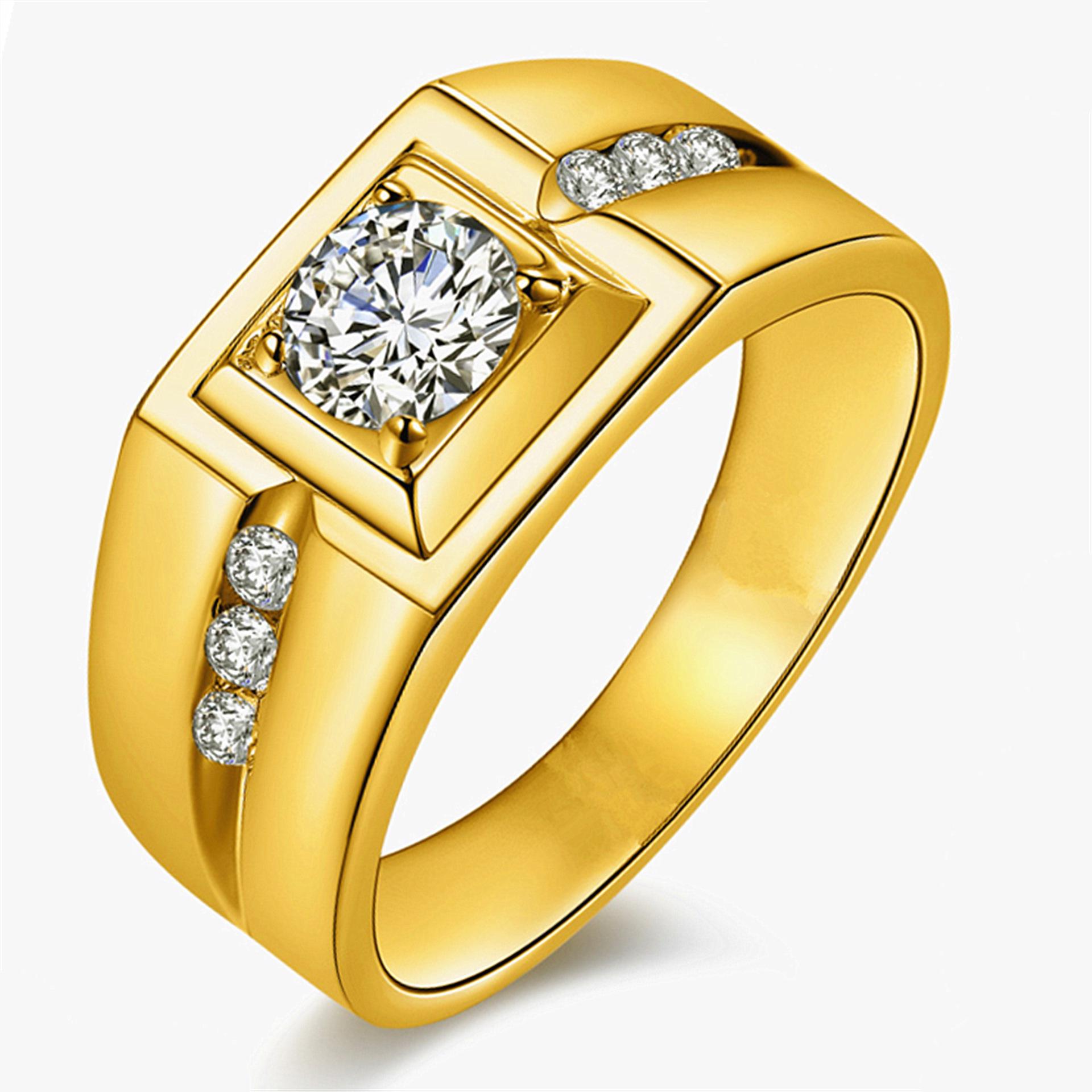 Men s Gold-Plated White Simulated Diamond Ring White diamond [white copper gold-plated]