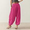 Women Bloomers High-Drape Side Shirring Wide Leg Pants with Elastic Waistband Adjustable Drawstring Pure Color Casual