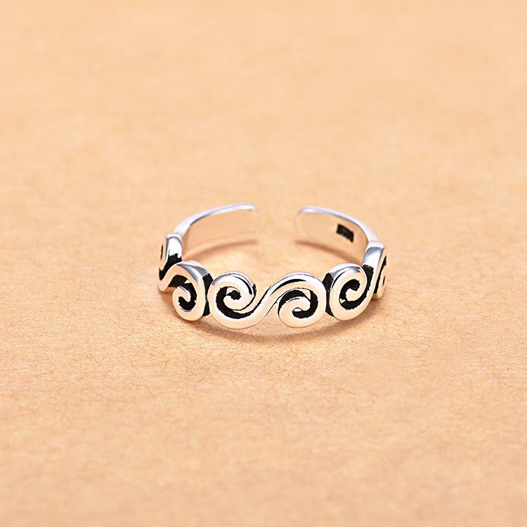 Qiaolanxuan Retro Xiangyun S-Shaped Thai Silver Wave Ring for Women