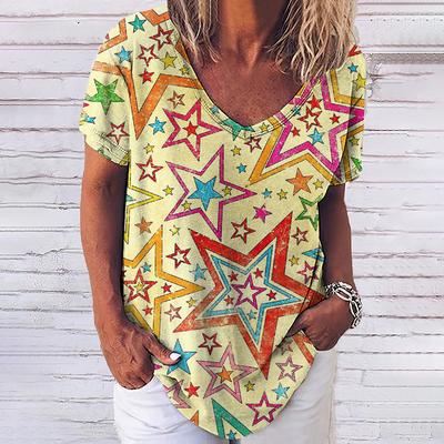 Summer New Short Sleeve V-Neck Top Women'S T-Shirt Loose Casual Female Clothing Streetwear Hip Hop Tee Harajuku T Shirt Pullover