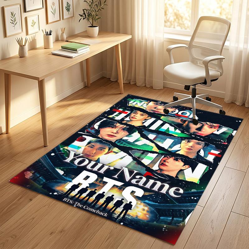 Personalized Crystal Velvet Carpet,BTS Custom Printed Name, Plush Area Rug For Home Indoor Decor