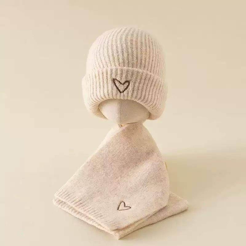 Children'S Hat And Scarf Two-Piece Set Autumn And Winter Korean Style Knitted Hat Baby Warm Wool Pullover Hat Scarf