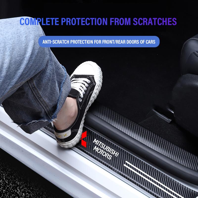 New Car Door Plate Carbon Fiber Threshold Protector Sticker Decals For Mitsubishi Outlander ASX Cross Pajero EVO Lancer L200 EX ZL0