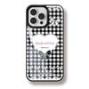 Ins black and white plaid love for iPhone Apple 17/16 mobile phone case 14 water condensation 13 niche 12 Epoxy 15