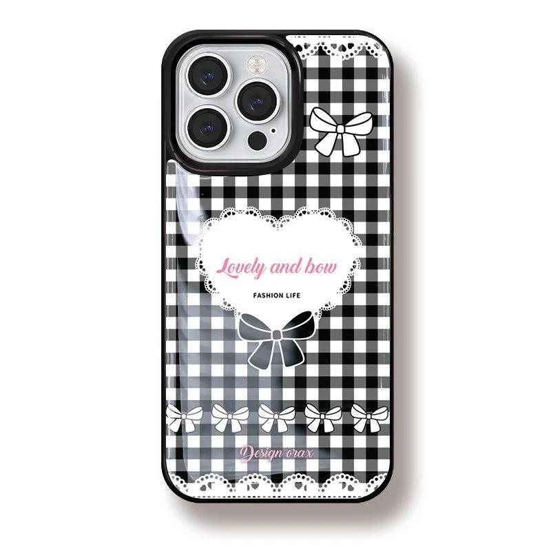 Ins black and white plaid love for iPhone Apple 17/16 mobile phone case 14 water condensation 13 niche 12 Epoxy 15