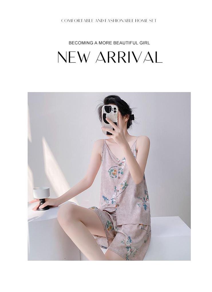 Neo-Chinese Cotton Silk Camisole Pajama Set for Women - Summer 2025 Beach Style