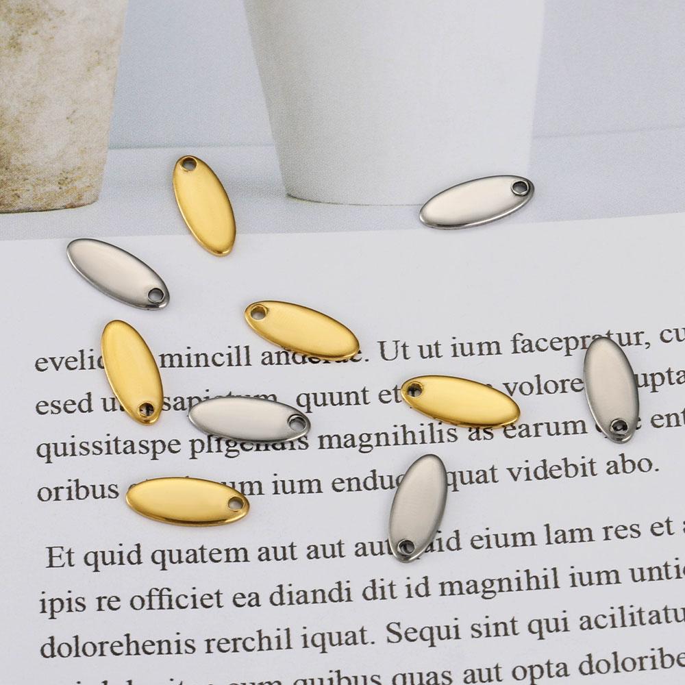 20pcs Oval Gold Stainless Steel Blank Tags Charms Pendants DIY Bracelet Charm Jewelry Making Finding Components Wholesale