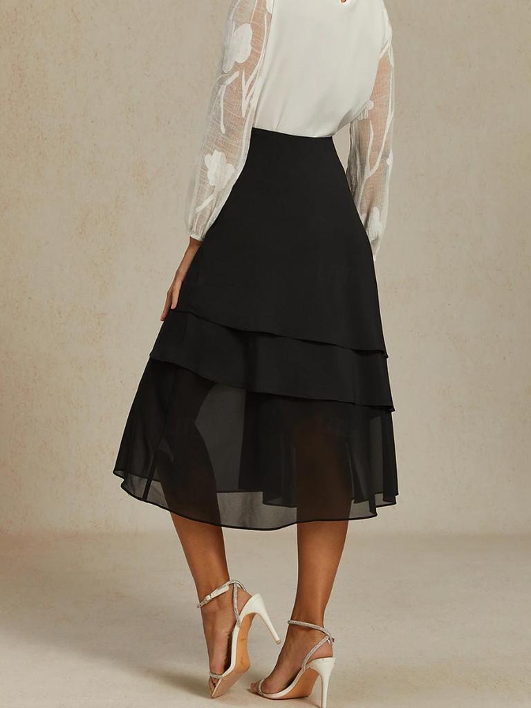 Plus Size Women's Fashion Casual Solid Layered Mesh Skirt