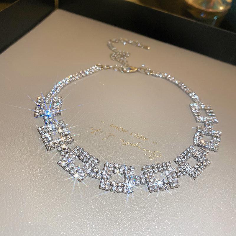 Heavy Industry Diamond Square Necklace Earrings Bracelet Set Exaggerated Jewelry Women