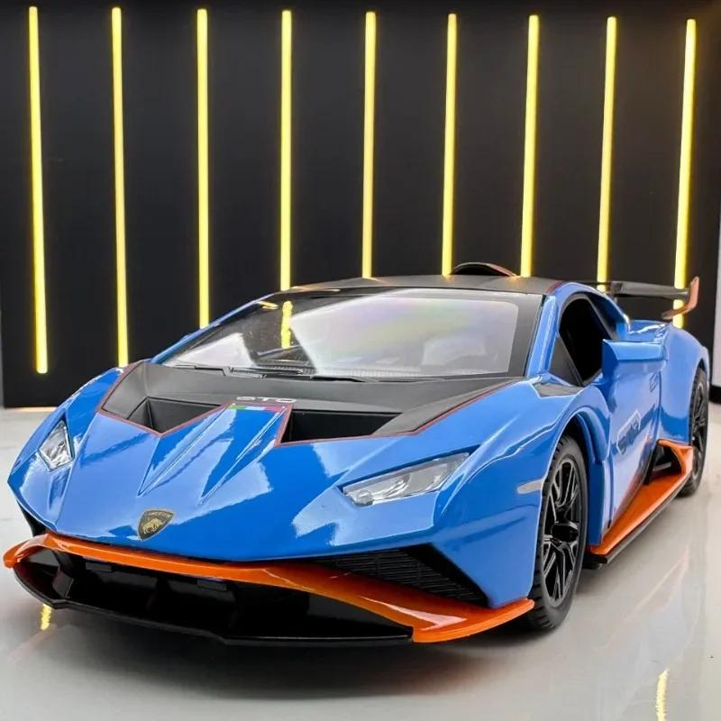 Alloy 1/24 Lambo Huracan STO Sport Car Model Diecast Toys Vehicles Sound and Light Voiture Miniature Collective Home Decoration