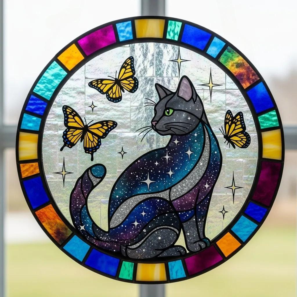 New Cat Painting Style Love Cats Pet Acrylic Maple Leaf Light Catcher, Celebration Home & Door Decor, Christmas & New Year Gifts