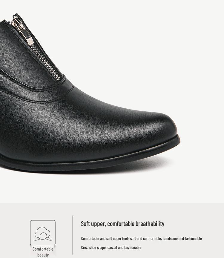 Men's Trendy High-Heeled Leather Shoes for Weddings and Banquets - Size 37, Zipper, Hairdresser Style