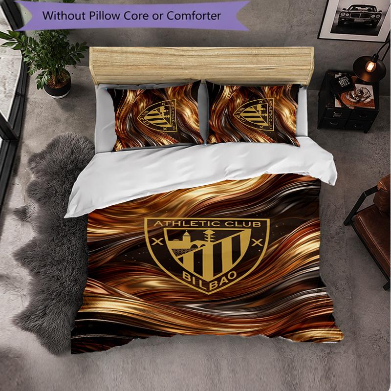 Athletic Bilbao Football 3 Piece Bedding Set Soft Duvet Cover Set with Pillowcases Printed Bedroom Decor Set for Home