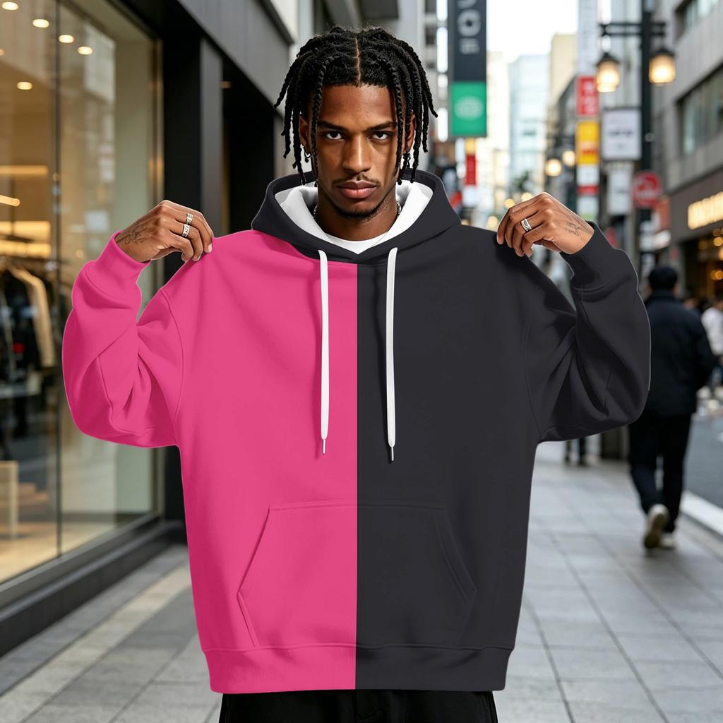 Men's Colorblock Print Pullover Hoodie with and Pocket, Casual Athletic Sweatshirt