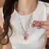 Super Flash Zircon Resin Love Plush Bear Pearl Necklace Ear Buckle Set Niche Cute Style Design Jewelry
