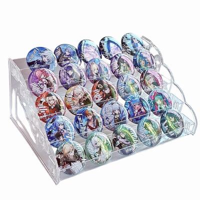 Badge Display Stand Acrylic, Tiered Transparent Collector Shelf for Pins & Anime Merchandise, Desktop Organizer Box