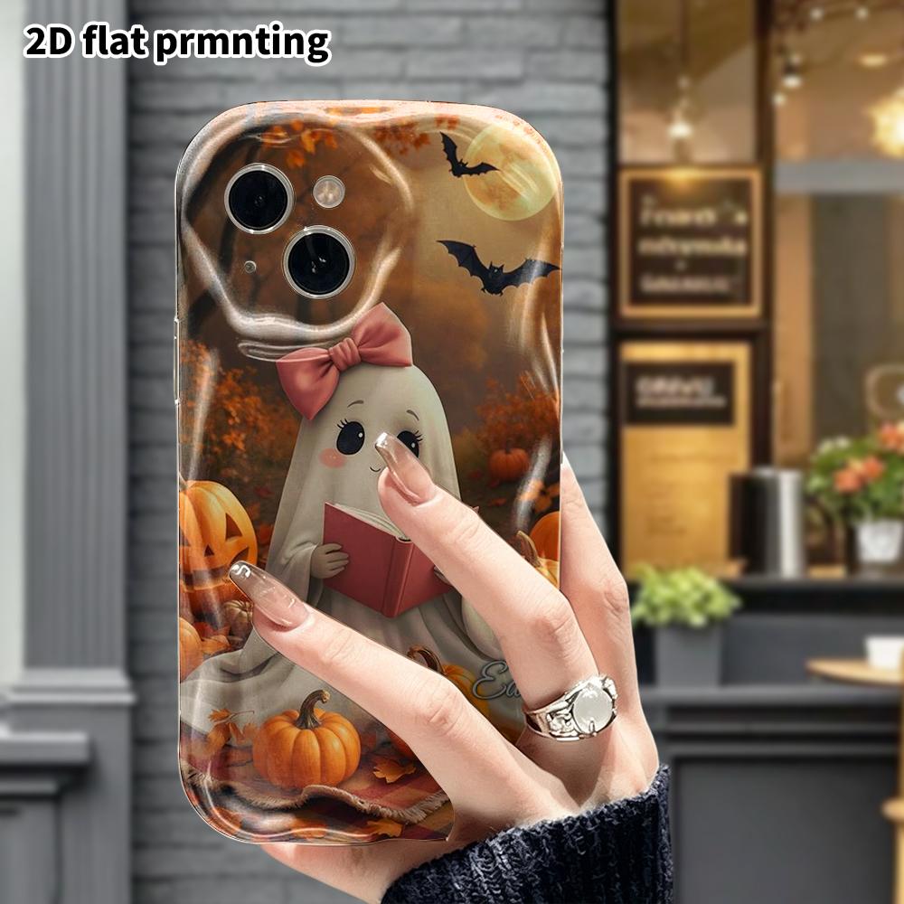Phone Case: 2D Flat, Suitable for iPhone 18 17 16 15 14 13 12 Pro, Protective Case, Phone Decoration, Little Ghost Reading a Book, Halloween and Chris
