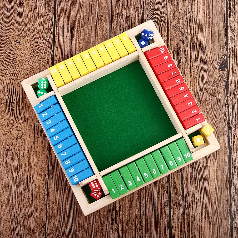 Gioco da Tavolo con Dadi Aritmetici Giochi di Carte a Risposta Rapida a Quattro Lati Scatola Giocattoli con Dadi Alette di Legno Dadi 4 Giocatori Gioco Numerico di Festa Giochi da Tavolo